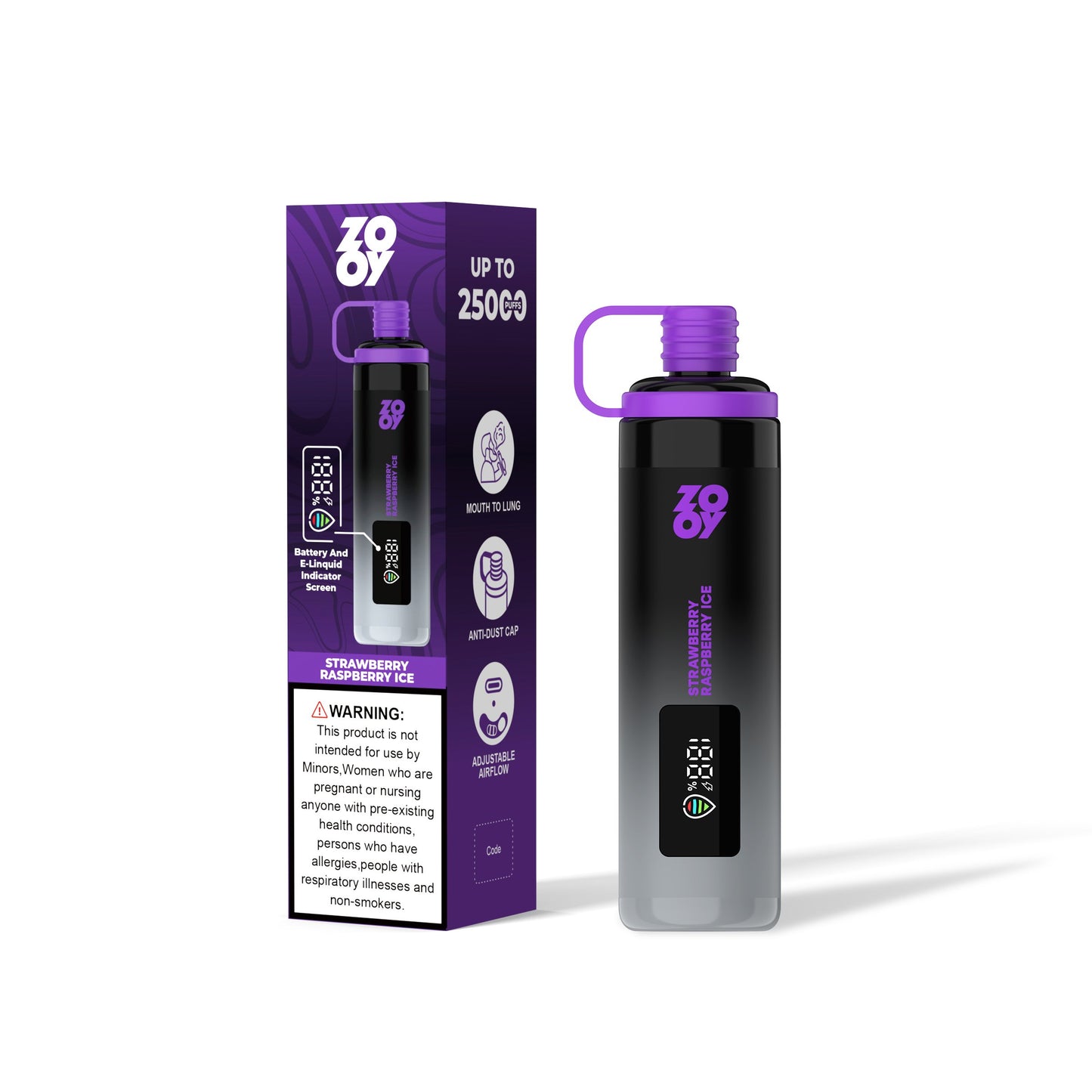 ZOOY SHISHA 25K Puffs Airflow Ajustable Disposable Vape(0% to 5% Nicotine) with Animated Screen  650mAh battery 10 Flavors