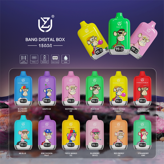 Uzy Bang Digital 15000 Puff 15000 Disposable E Cigarettes  rechargeable Electronic Cigs Puff 15k Vape-850mAh Battery, 20ml E-liquid, Multiple Nicotine 12 Flavors
