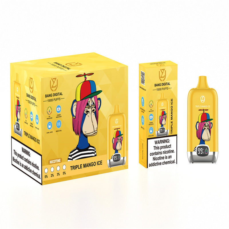 EU Warehouse Original Uzy Bang Digital 15000 Puffs Factory Wholesale Price Disposable Vaporizer Vape Pen Kit-850mAh Battery, 20ml E-liquid, Multiple Nicotine a12 Flavors