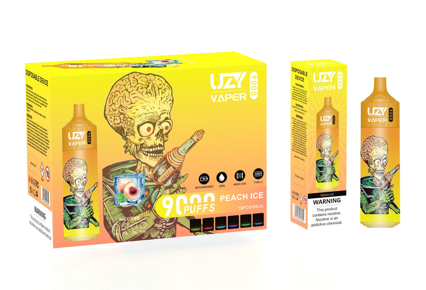 UZY Vaper 9000 Puffs  0% 2% 3% 5% Nicotine Rechargeable Disposable Pod