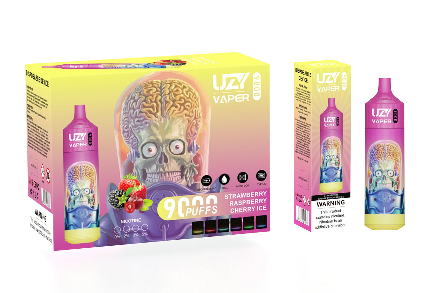 UZY Vaper 9000 Puffs  0% 2% 3% 5% Nicotine Rechargeable Disposable Pod