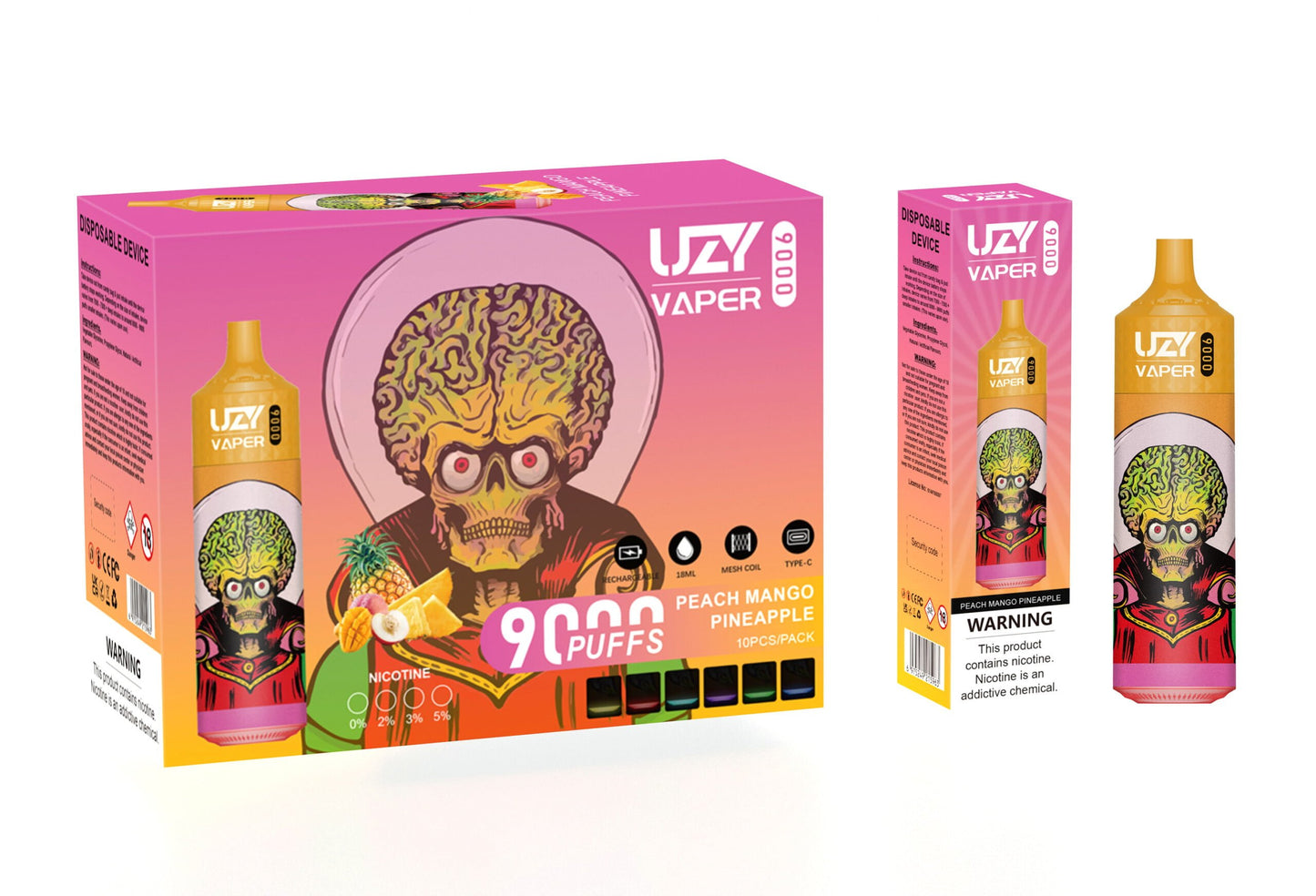 UZY Vaper 9000 Puffs  0% 2% 3% 5% Nicotine Rechargeable Disposable Pod