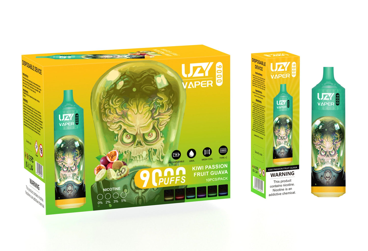 UZY Vaper 9000 Puffs  0% 2% 3% 5% Nicotine Rechargeable Disposable Pod
