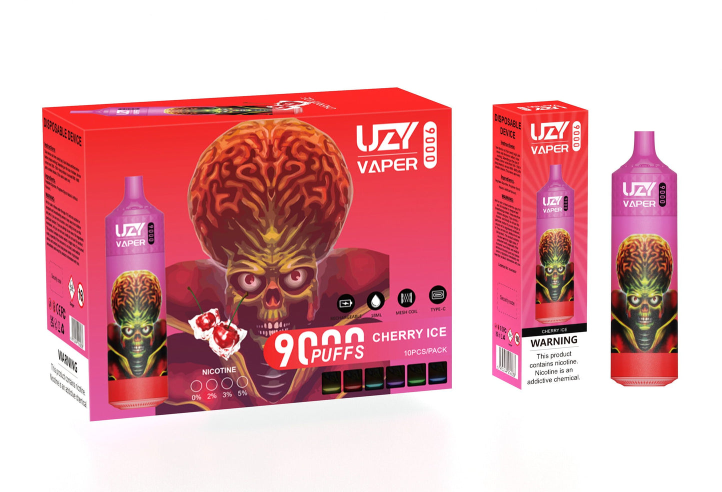 UZY Vaper 9000 Puffs  0% 2% 3% 5% Nicotine Rechargeable Disposable Pod