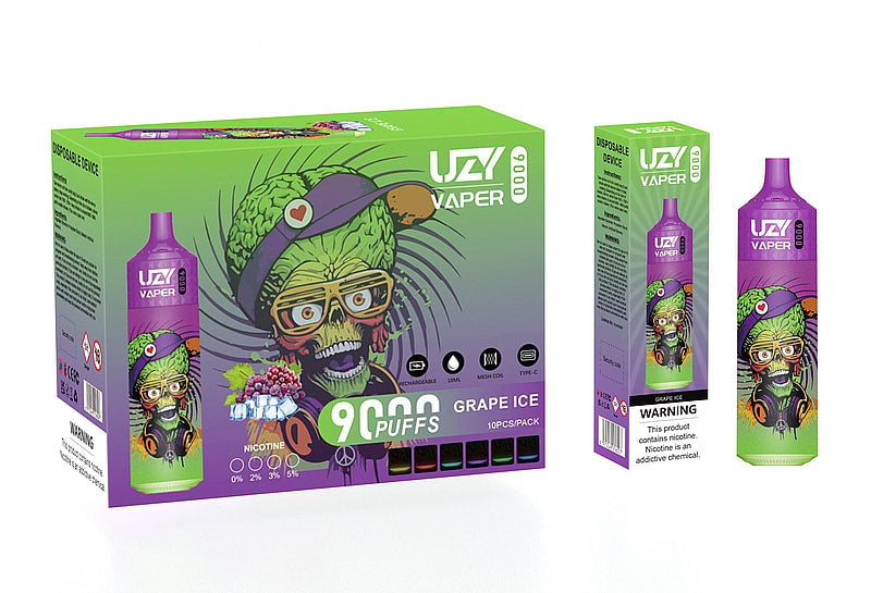 UZY Vaper 9000 Puffs  0% 2% 3% 5% Nicotine Rechargeable Disposable Pod