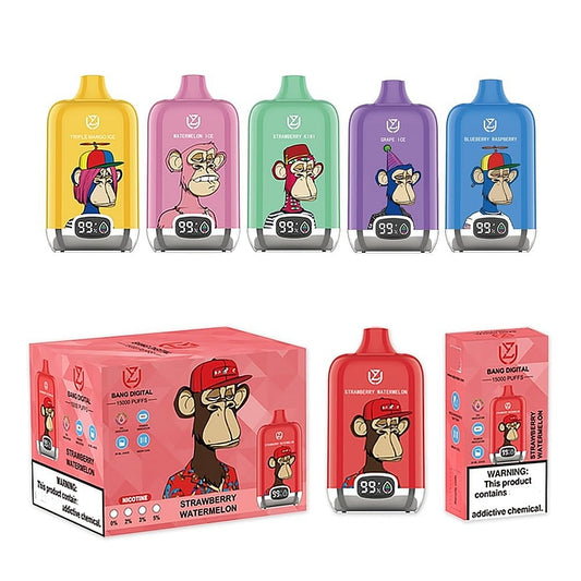 UZY Bang Digital 15000 puffs 0% 2% 3% 5% Nicotine LED display Disposable e-cigarettes-850mAh Battery, 20ml E-liquid, Multiple Nicotine 12 Flavors