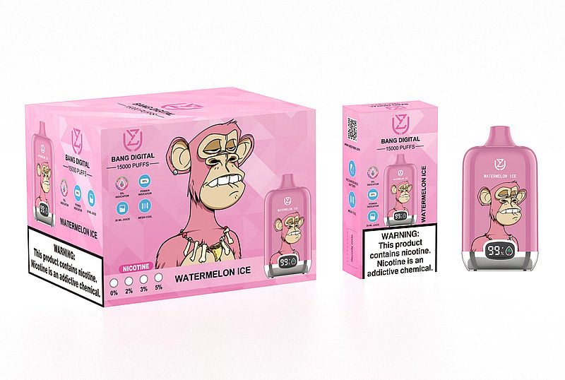 UZY Bang Digital 15000 puffs 0% 2% 3% 5% Nicotine LED display Disposable e-cigarettes-850mAh Battery, 20ml E-liquid, Multiple Nicotine 12 Flavors