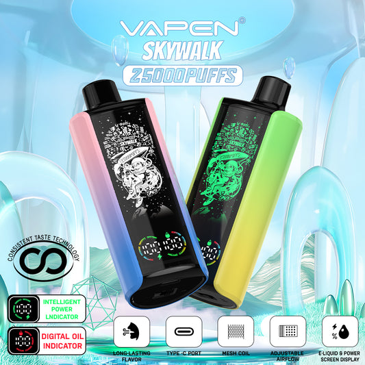 EU Newest Pulse Disposable Vape 25000 Puffs Vapen Skywalk E Cigarette Full Screen Display Smart Disposable Vaper Vapsolo Super RazzBar Razz Bar 15000 15K Puff Updated
