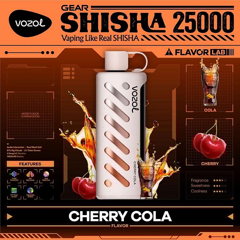Vozol Gear Shisha 25K Puffs Disposable Vape|Dual Power Mode with Adjustable Airflow-1000mAh Battery, 25ml E-liquid, Multiple Nicotine 21 Flavors
