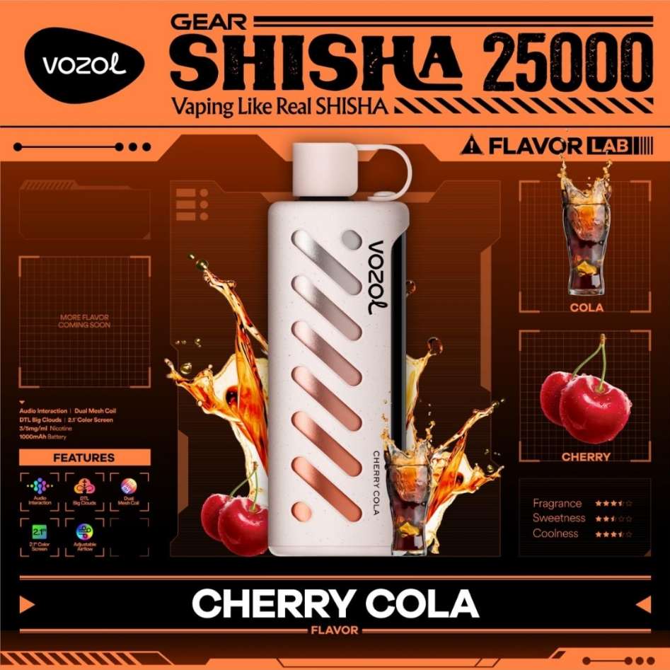 Vozol Gear Shisha 25K Puffs Disposable Vape|Dual Power Mode with Adjustable Airflow-1000mAh Battery, 25ml E-liquid, Multiple Nicotine 21 Flavors