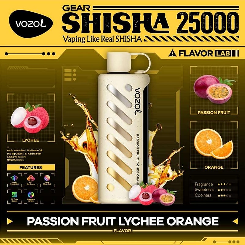 Vozol Gear Shisha 25K Puffs Disposable Vape|Dual Power Mode with Adjustable Airflow-1000mAh Battery, 25ml E-liquid, Multiple Nicotine 21 Flavors