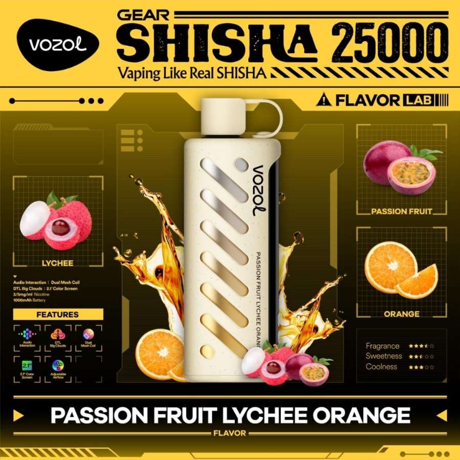 Vozol Gear Shisha 25K Puffs Disposable Vape|Dual Power Mode with Adjustable Airflow-1000mAh Battery, 25ml E-liquid, Multiple Nicotine 21 Flavors