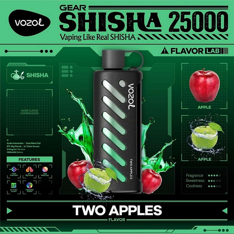 Vozol Gear Shisha 25K Puffs Disposable Vape|Dual Power Mode with Adjustable Airflow-1000mAh Battery, 25ml E-liquid, Multiple Nicotine 21 Flavors