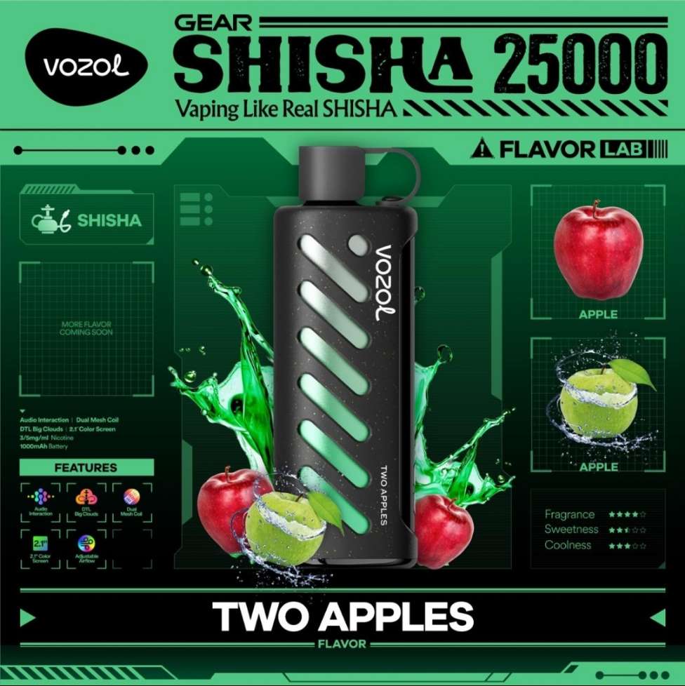 Vozol Gear Shisha 25K Puffs Disposable Vape|Dual Power Mode with Adjustable Airflow-1000mAh Battery, 25ml E-liquid, Multiple Nicotine 21 Flavors