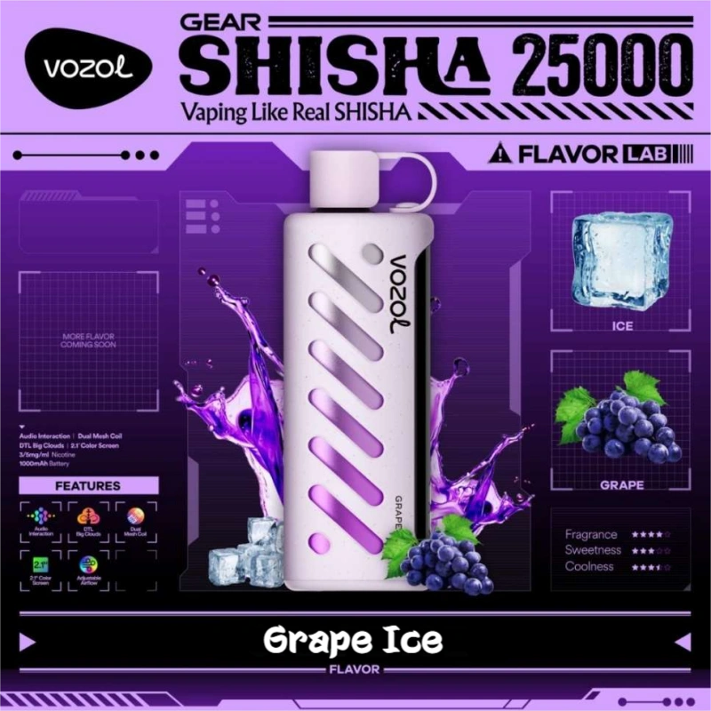 Vozol Gear Shisha 25k Wholesale Vape Bulk Price-1000mAh Battery, 25ml E-liquid, Multiple Nicotine 16 Flavors