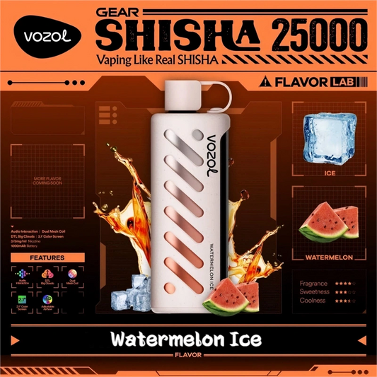 Vozol Gear Shisha 25k Wholesale Vape Bulk Price-1000mAh Battery, 25ml E-liquid, Multiple Nicotine 16 Flavors