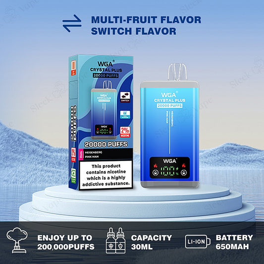 WGA Vape Crystal Pro Max 20000 20k Puffs | Dual Flavors & Switch Taste-Multiple Nicotine 17 Flavors