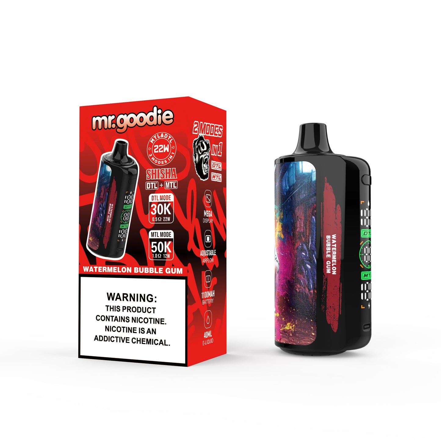 Mr.Goodie Shisha 50000 Puffs :DTL/MTL Disposable Vape with Mega Display