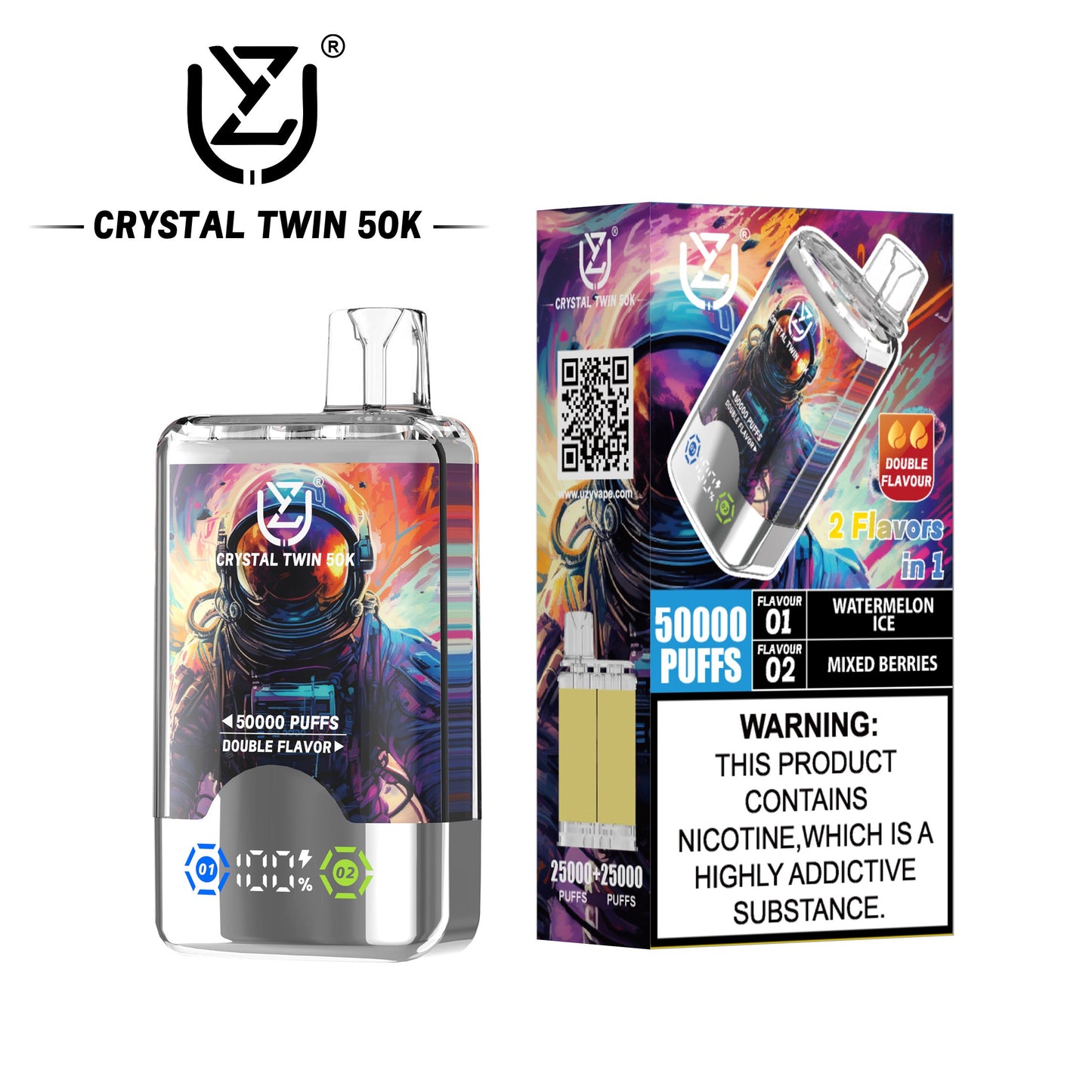UZY Crystal Twin 50000 Puffs Double Flavor Disposable Vape with Dual Mesh Coil