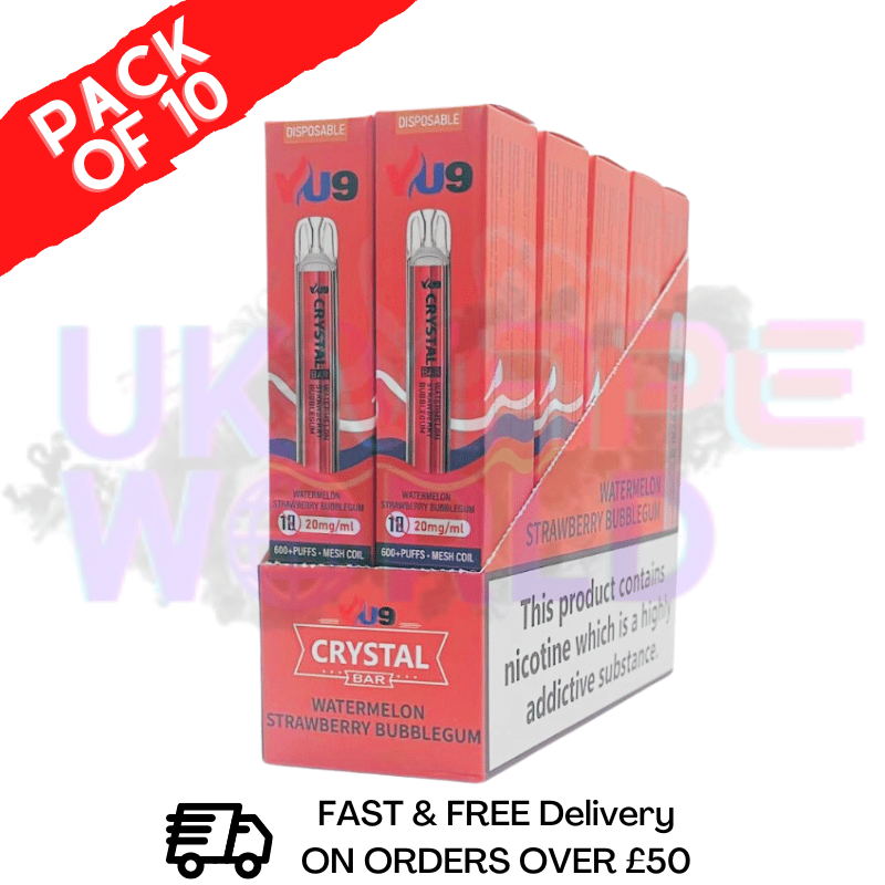 Watermelon Strawberry Bubblegum - Crystal Bar Puffs 600 VU9 Box Of 10