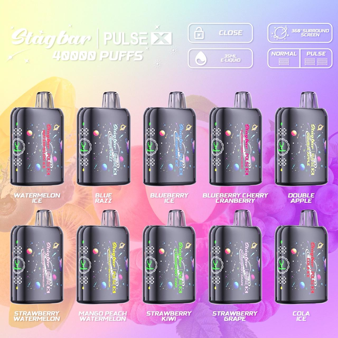 EU Warehouse Stag bar Pulse X 40000 Puffs Disposable Vape Wholesale-800mAh battery, 35ml E- liquid,Multiple Nicotine 10 Flavors