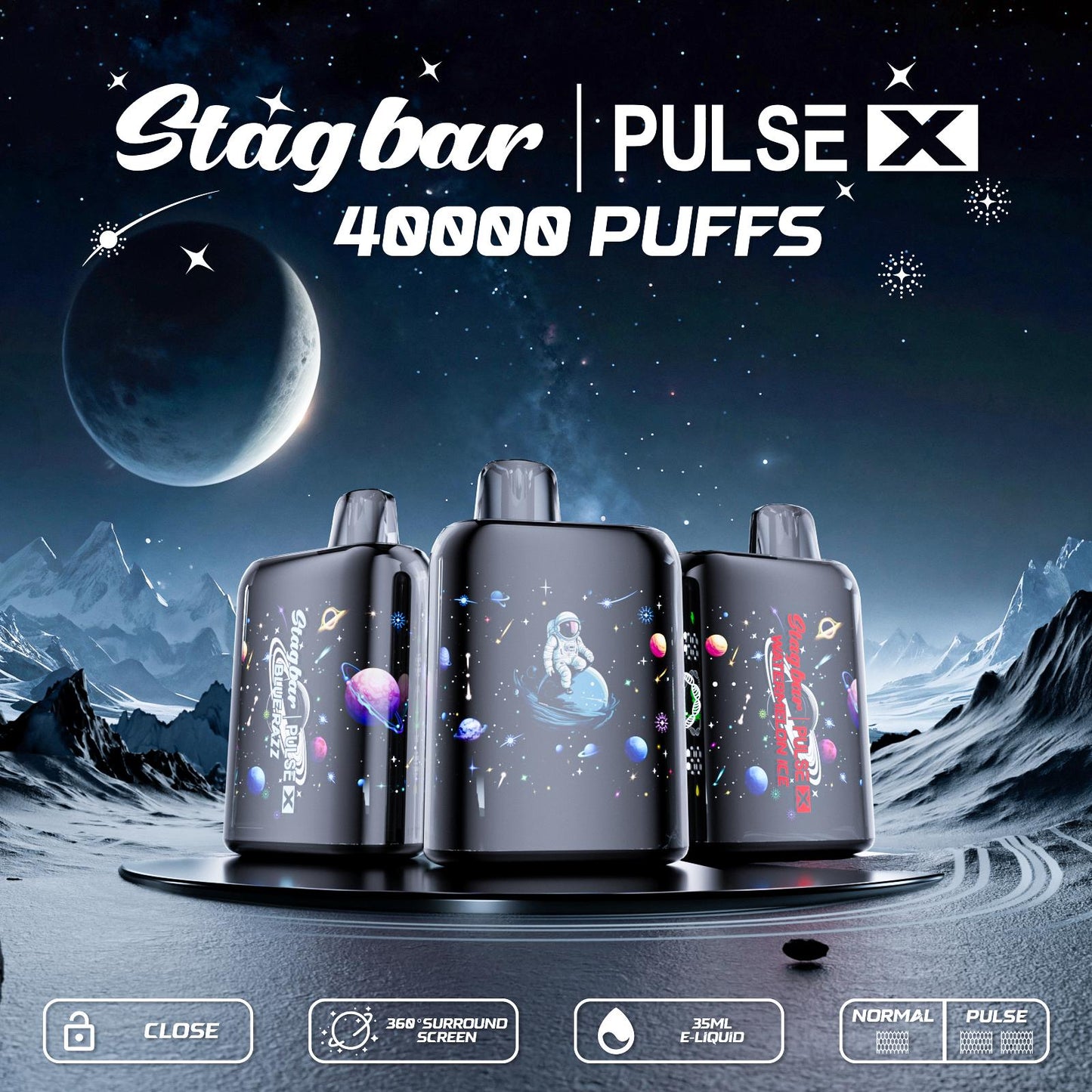 EU Warehouse Stag bar Pulse X 40000 Puffs Disposable Vape Wholesale-800mAh battery, 35ml E- liquid,Multiple Nicotine 10 Flavors