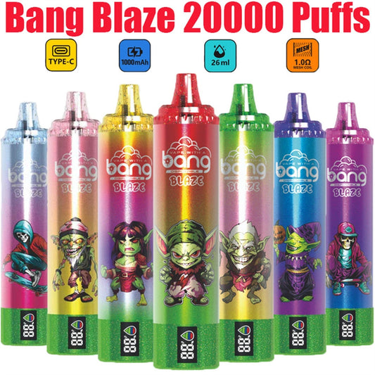 Bang Blaze Disposable Vape 20000 Puffs E Cigarette Pod Puff 20k Smart Screen Display Vaper-1000mAh Battery, 26ml E-liquid, Multiple Nicotine 12 Flavors