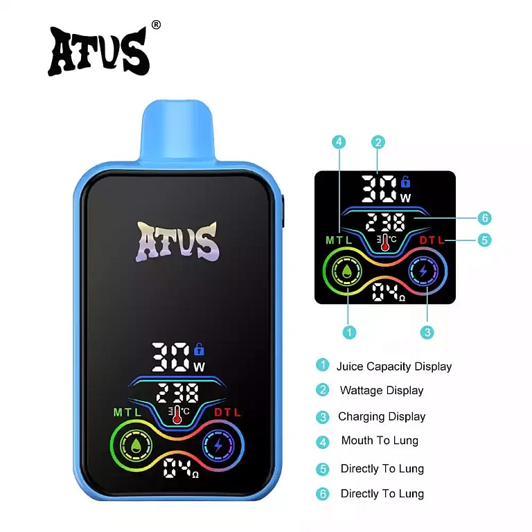 ATVS 25000 Puffs :DTL/MTL Disposable Vape with Smart Full Screen