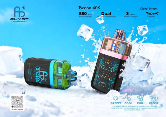 Fumot Tycoon 40K Puffs Fumot Leopard 40K Double heating coil,  850mAh Batterrry Capacity Dual Oil Compart Design 12 Fruit  Flavor  bringing you extraordinary vape experience
