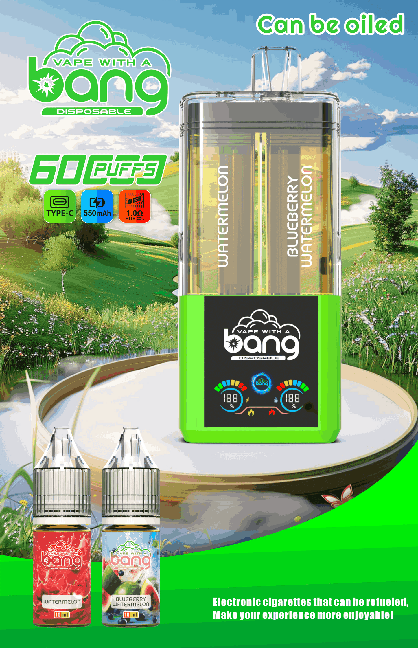 Bang 60K Refillable 2-in-1 Disposable Vape – 60,000 Puffs | Dual Flavor | Refill Kit Compatible