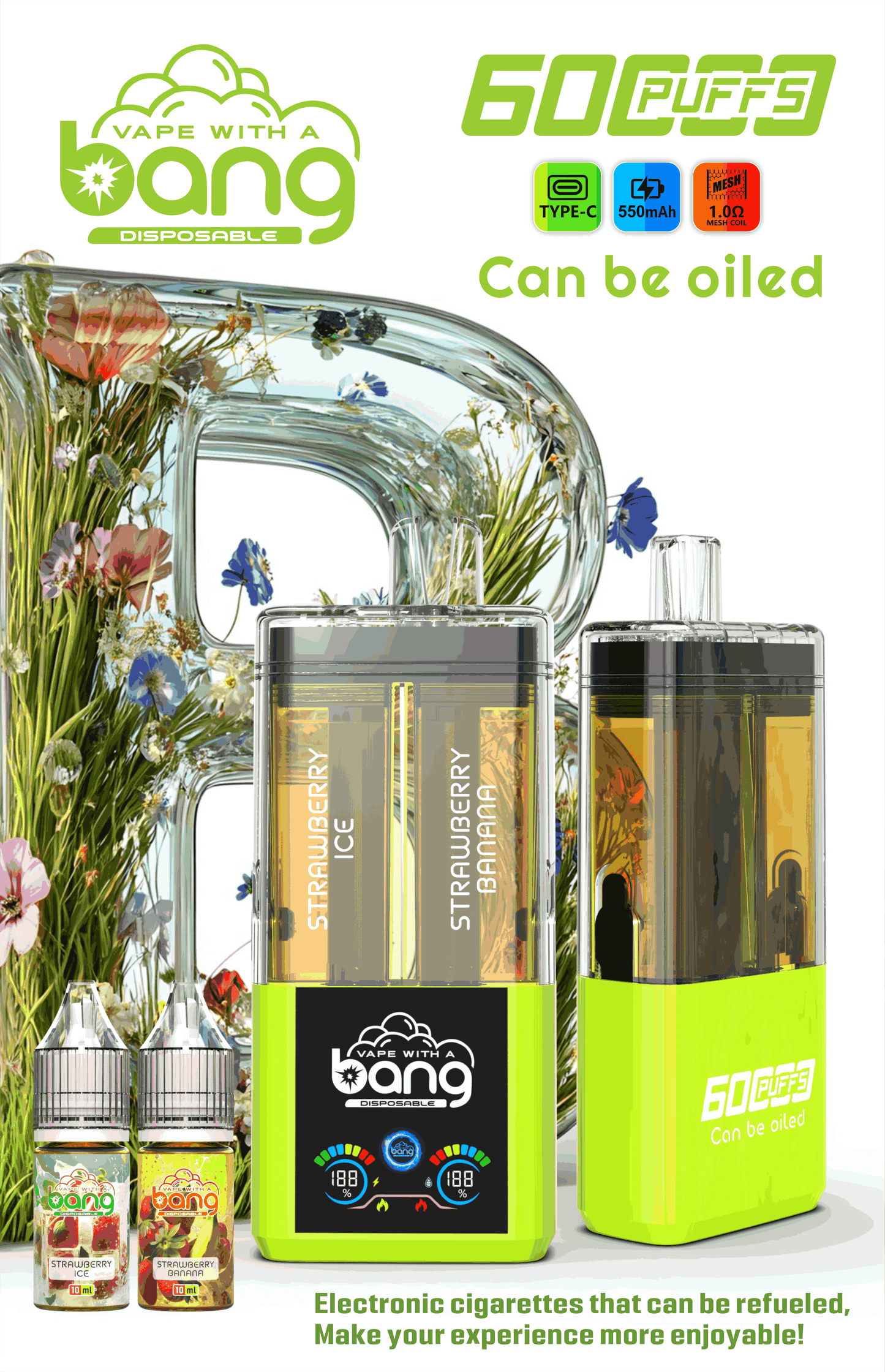 Bang 60K Refillable 2-in-1 Disposable Vape – 60,000 Puffs | Dual Flavor | Refill Kit Compatible
