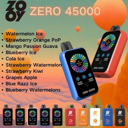 ZOOY ZERO 45000 Adjustable airflow 130G 0.6+1.5 double mesh coil, built-in smart display touch screen to adjust nicotine and ice volume, e-liquid and ice brush control