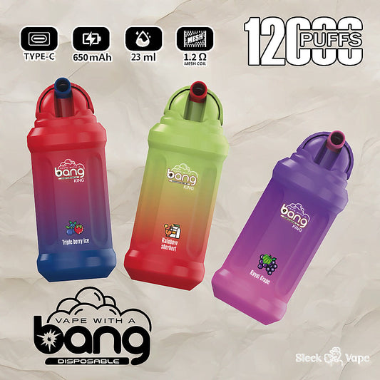 Bang King 12000 Puffs Disposable Vape(0% to 5% Nicotine)- 23ml E-Liquid, 850mAh Battery 20 Flavors