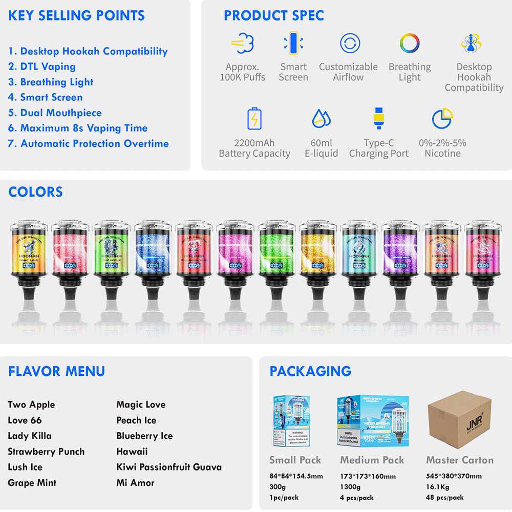 JNR Mega Shisha Hookah 100000 Puffs – The Ultimate in Large-Capacity Vaping