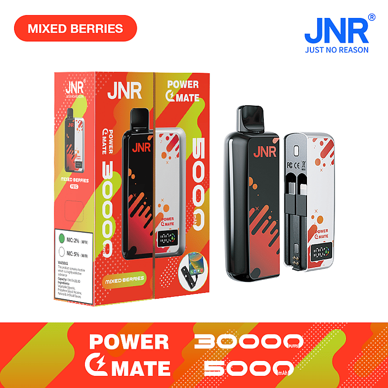 JNR Power Mate 30000 Puffs Smart Screen Disposable Vape & Power Bank – Dual Functionality Redefined-5000mAh Battery, 19ml E-liquid, Multiple Nicotine 10 Flavors