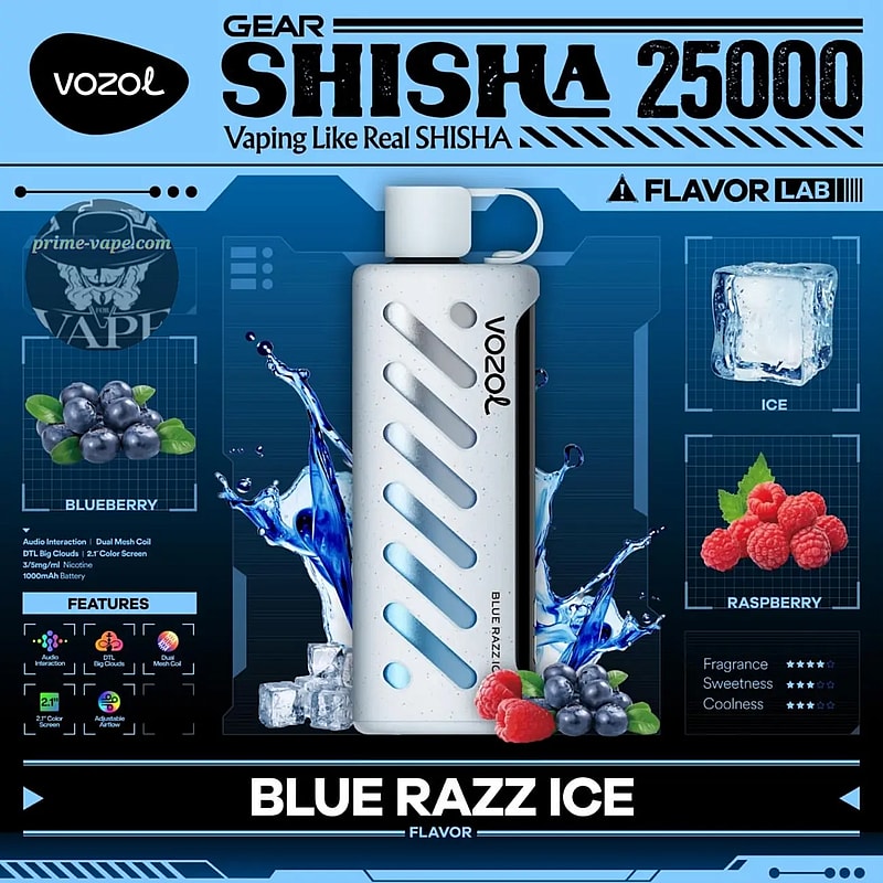 Vozol Gear Shisha 25K Puffs Disposable Vape|Dual Power Mode with Adjustable Airflow-1000mAh Battery, 25ml E-liquid, Multiple Nicotine 21 Flavors