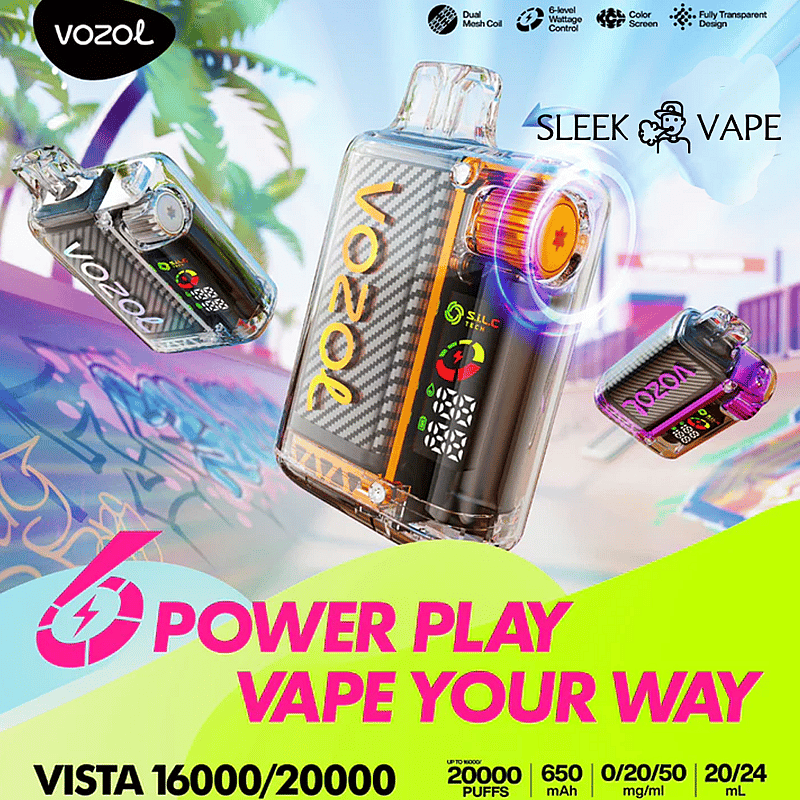 Vozol Vista 20K Puffs Disposable Vape | Dual Mesh with LED Digital Screen 20mL e-liquid 650mAh battery 17 unique flavors