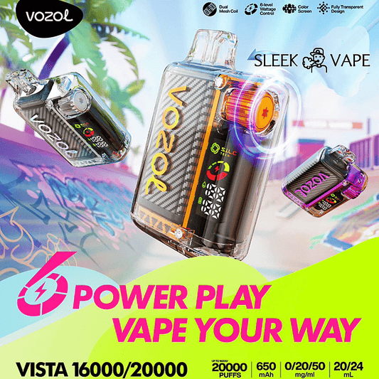 Vozol Vista 20K Puffs Disposable Vape | Dual Mesh with LED Digital Screen 20mL e-liquid 650mAh battery 17 unique flavors