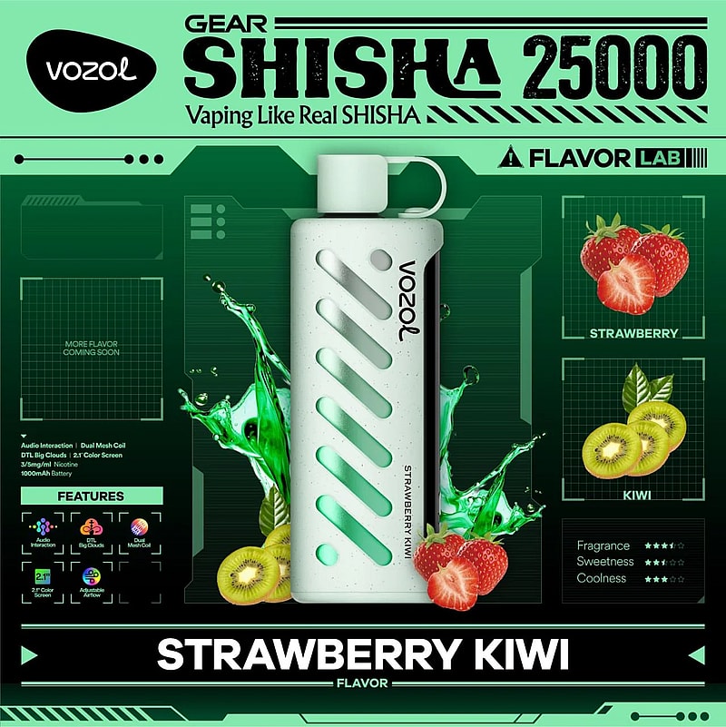 Vozol Gear Shisha 25K Puffs Disposable Vape|Dual Power Mode with Adjustable Airflow-1000mAh Battery, 25ml E-liquid, Multiple Nicotine 21 Flavors
