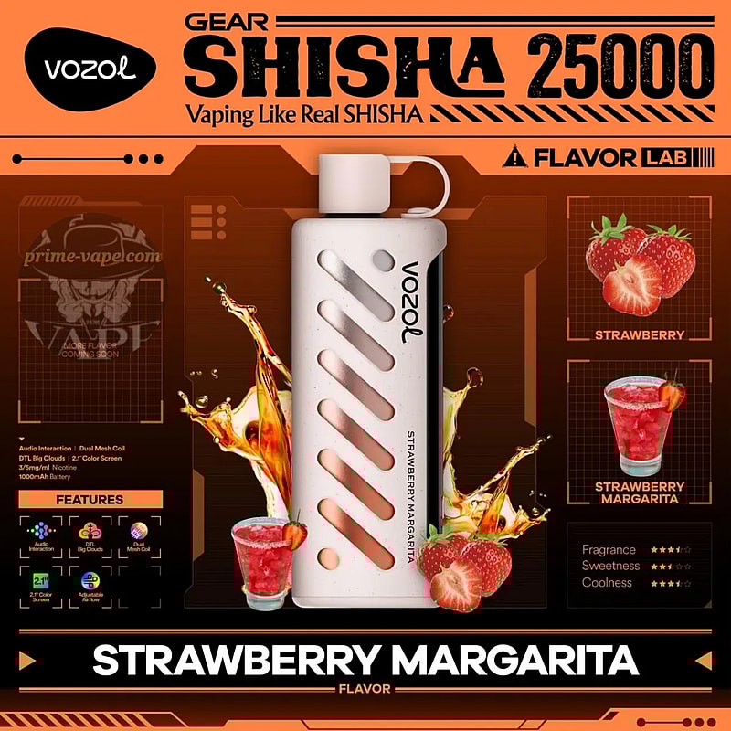Vozol Gear Shisha 25K Puffs Disposable Vape|Dual Power Mode with Adjustable Airflow-1000mAh Battery, 25ml E-liquid, Multiple Nicotine 21 Flavors