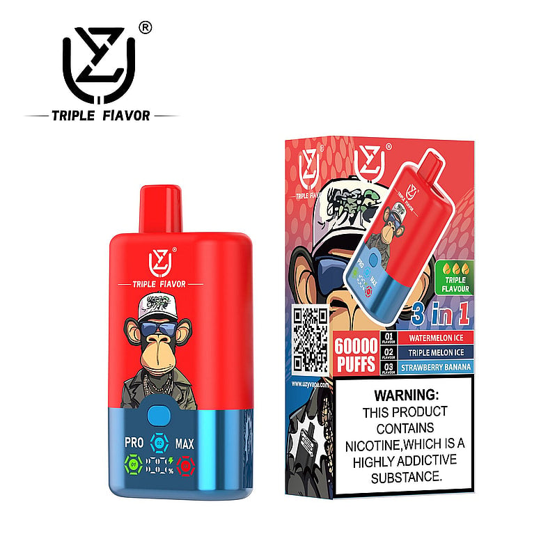 UZY Triple Flavor 60000 Puffs Vape 3 in 1 Disposable E Cigarette with Smart LED Display