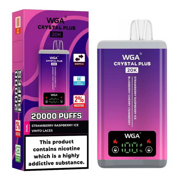 WGA Crystal Plus 20000 Vape 2-in-1 Rechargeable-650mAh Battery, Multiple Nicotine 13 Flavors
